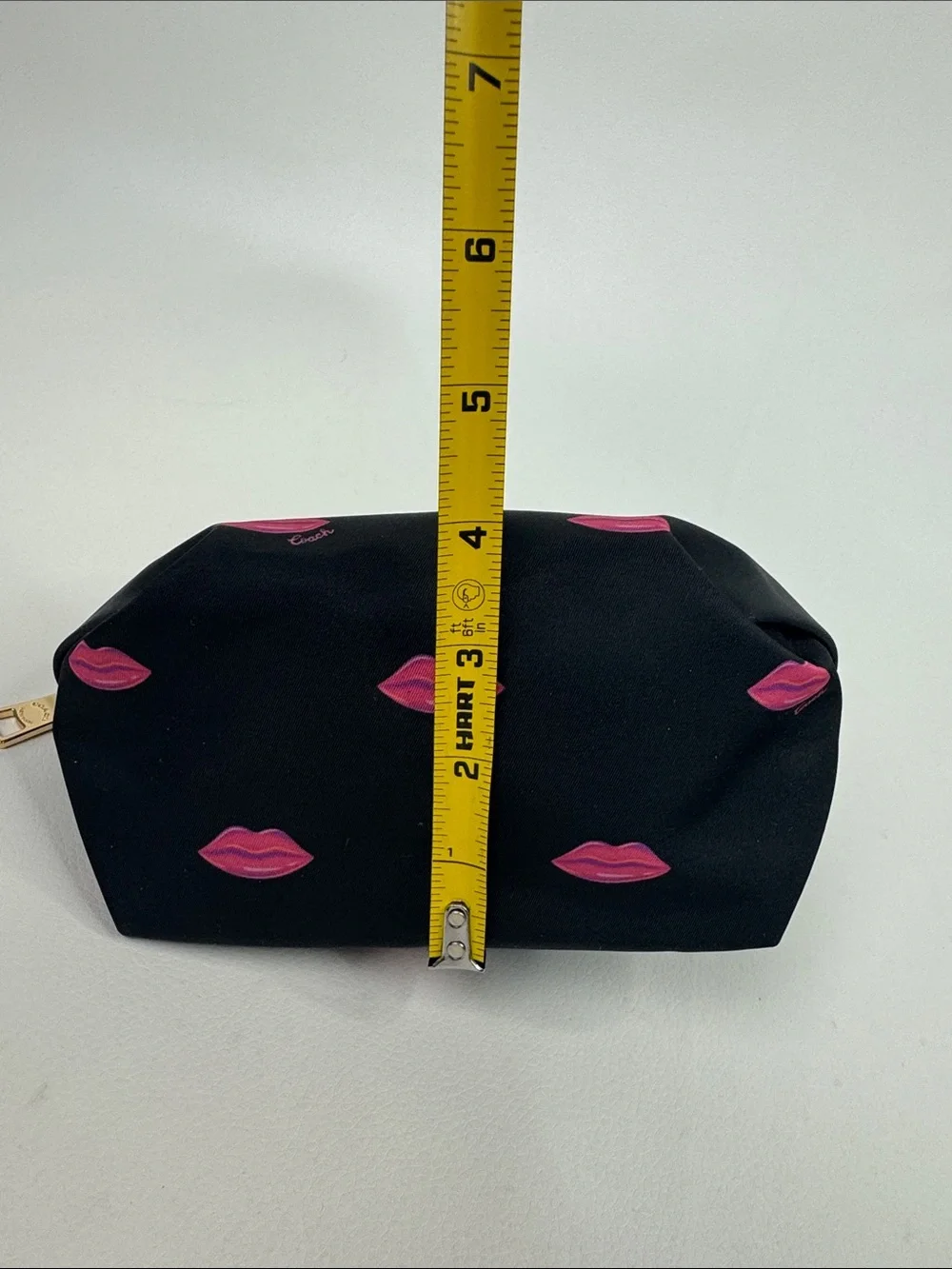 Coach Nylon Black Cosmetic Pouch with Pink Lip Motif Gold zipper & logo